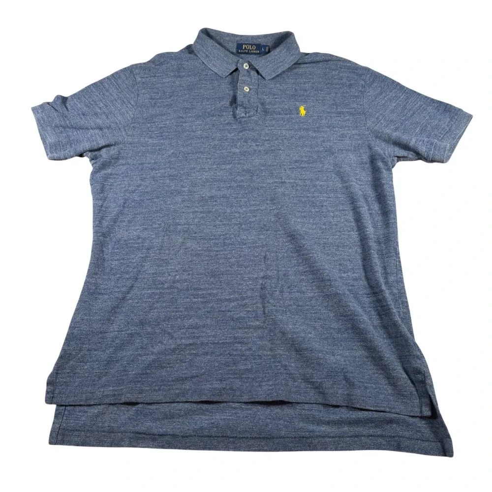 Polo‎ Ralph Lauren Polo Shirt Mens Large Blue Heathered Cotton Short Sleeve Pony